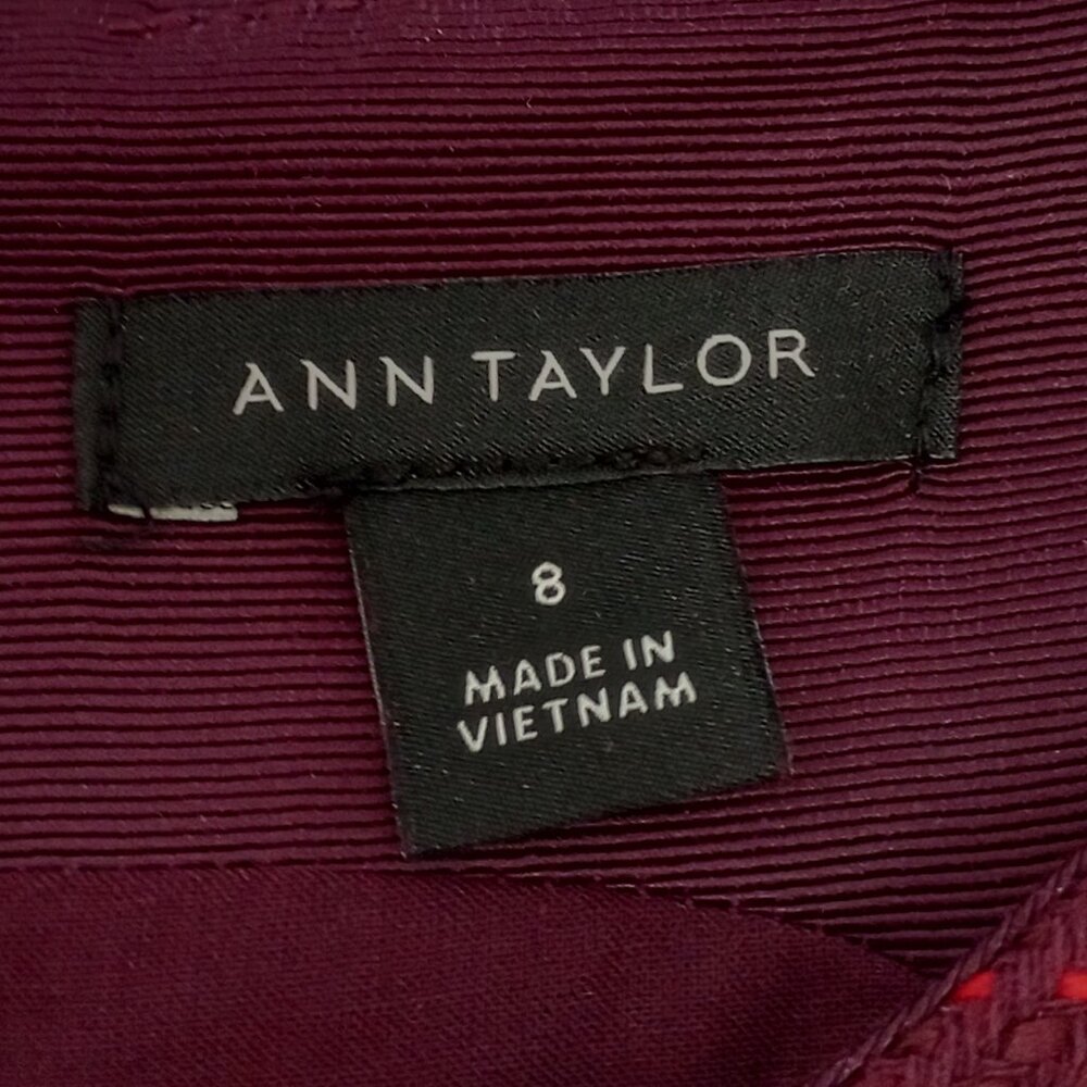 Ann Taylor Belted Tweed Career Sheath Dress In Plum Rose - Picture 3 of 10